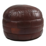 Pouf ottoman en cuir patchwork français vintage, années 1960 Pouf ottoman en cuir patchwork français vintage, années 1960