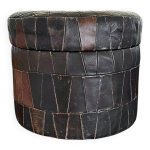 Pouf de rangement patchwork en cuir des années 1970 Pouf de rangement patchwork en cuir des années 1970
