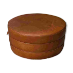 Pouf rond en cuir cognac