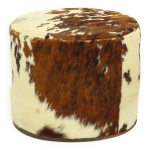 Pouf rond vintage en cuir de vachette, annes 60, 47 cm