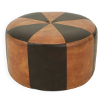 Pouf rond vintage marron bicolore en cuir skaï années 60 Pouf rond vintage marron bicolore en cuir skaï années 60
