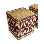 Pouf en rotin et osier bordeaux