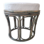 Pouf en rotin et tissu bouclette