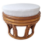 Pouf en rotin et tissu bouclette