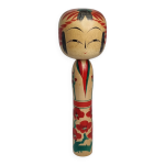Poupe kokeshi japonaise vintage date 1987, signe et numrote, dcor floral, 36 cm