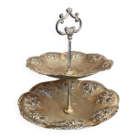 Pr�sentoir a g�teaux ancien en metal argent� 3 niveaux d�coration