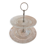 Pr�sentoir � g�teaux ancien en verre press� cisel�