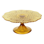 Présentoir à gâteaux art déco ambre verre dépression 31 cm Présentoir à gâteaux art déco ambre verre dépression 31 cm