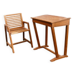 Pupitre et chaise d'colier en bois, annes 50