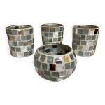 Quatre bougeoirs photophores mosa�que miroir et nacre