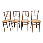 Quatre chaises bistrot bois et cannage xxme