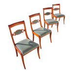 Rare - lot de 4 chaises style louis philippe / restauration avec mdaillon - coloris bleu / merisier