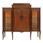 Rare vitrine louis xvi en marqueterie avec lumire, france ca. 1850