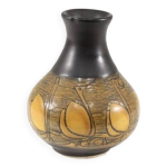 Rarissime vase à col resserré en céramique émaillée noire et orange - jacques blin (1920 - 1995) Rarissime vase à col resserré en céramique émaillée noire et orange - jacques blin (1920 - 1995)