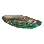 Ravier coupelle ovale en verre moul press vert vintage