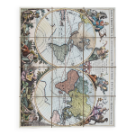 Reproduction d'une carte ancienne italienne colore  la main et imprime sur toile brute