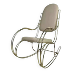 Rocking chair annes 60 en laiton et simili cuir cru