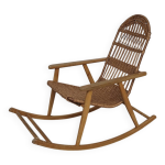 Rocking - chair bois et osier par uluv ex tch�coslovaquie 1970