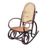 Rocking - chair cann bois cintr 1970 fauteuil  bascule rotin
