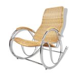Rocking chair en chrome et osier, 1970