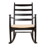 Rocking chair danois en bois laqu et tissu modle 218, thomas harlev 1960.
