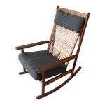 Rocking chair hans olsen dition juul kristensen en teck et canne de rotin