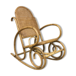 Rocking chair en rotin bambou et osier vintage 1950