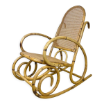 Rocking chair rotin et cannage70's