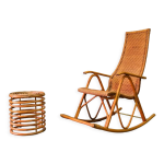 Rocking chair et table d appoint en bambou de fm, annes 1950
