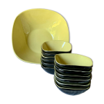 Saladier et 12 ramequins jaune et noir 1960