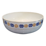 Saladier en faence beige st amand, frise ocre jaune et bleu indigo