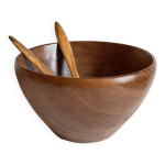 Saladier scandinave en teck massif et couverts