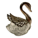 Sali�re en cristal / argent en forme de cygne