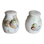 Sali�re et poivrier vintage en faience et barbotine motif canard
