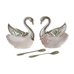 Salière poivrière cygnes métal argenté verre Salière poivrière cygnes métal argenté verre