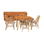 Salle à manger vintage attribuée à audoux et minet en bambou et rotin Salle à manger vintage attribuée à audoux et minet en bambou et rotin