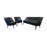 Salon canapé 2 fauteuils chauffeuses cuir noir Salon canapé 2 fauteuils chauffeuses cuir noir