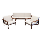 Salon, canap� et fauteuils, de style scandinave en teck, france vers 1950