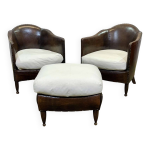 Salon club d'époque art déco en cuir et assise tissu Salon club d'époque art déco en cuir et assise tissu