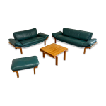 Salon complet canapé cuir teck design scandinave komfort danish Salon complet canapé cuir teck design scandinave komfort danish