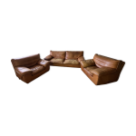 Salon cuir vintage roche bobois - canap + 2 fauteuils + pouf