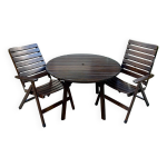 Salon de jardin emu en bois fonc - 2 fauteuils pliants et 1 table