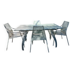 Salon jardin emu fer ancien, table, 2 fauteuils et 4 chaises vera