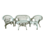 Salon de jardin en osier et rotin blanc