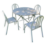 Salon de jardin, table pliante et 4 chaises en fer vintage 50 / 60 Salon de jardin, table pliante et 4 chaises en fer vintage 50 / 60