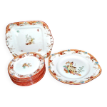 Sarreguemines service  dessert 12 assiettes faence opaque bambou dcor chinois asiatique polychrome ...
