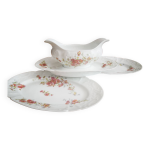 Saucire + 2 raviers porcelaine limoges lafarge / dco champtre floral