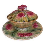 Saucire / pot  confiture cerises en barbotine sarreguemines 1940