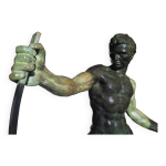 Sculpture en bronze atlhète pliant une barre de fer de jean de roncourt sur un socle en marbre art déco ... Sculpture en bronze atlhète pliant une barre de fer de jean de roncourt sur un socle en marbre art déco ...