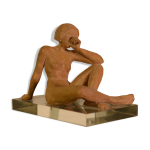 Sculpture terre cuite femme assise par norbert treca art contemporain
